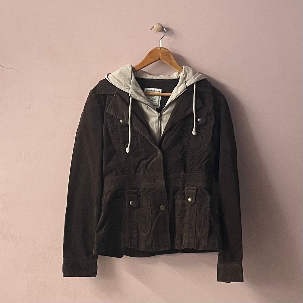 Y2K For Joseph Fortune Dark Brown Hooded Corduroy Utility Jacket Size M EUC